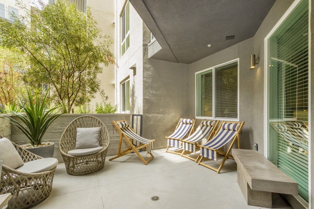 apartment private balcony and patio for residents at The Q Playa, Los Angeles