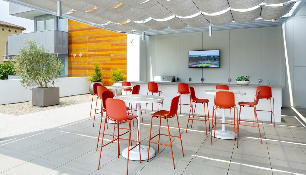 fourth terrace outdoor seating and bbq at The Q Variel, Woodland Hills