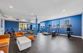 the gym at the landing at pullman apartments in pullman