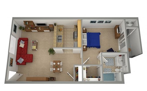 1 bed 1 bath floor plan D at Dronfield Astoria Apartments ,Sylmar, California, 91342