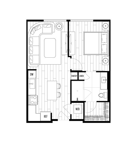 A black and white image of a house floor plan.