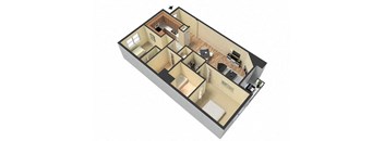 2 bed 2 bath floor plan M at Le Blanc Apartments, Canoga Park