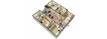 3 Bed - 2 Bath Provence Floor Plan at Le Blanc Apartment Homes, Canoga Park, CA