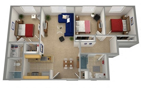 3 bedroom 2 bathroom Floor plan C at Dronfield Astoria Apartments ,Sylmar, California