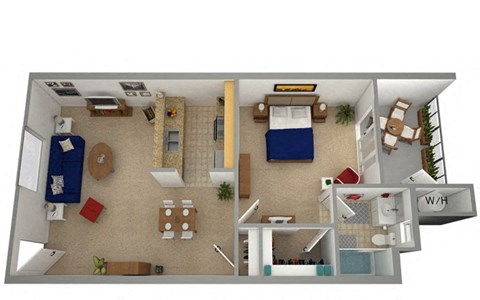1 bed 1 bath floor plan C at Dronfield Astoria Apartments ,Sylmar