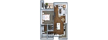 a 3d drawing of a one bedroom with a bathroom and a living room at Elevation San Tan, Gilbert, AZ