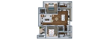 a 3d drawing of the floor plan of a one bedroom apartment at Elevation San Tan, Gilbert, 85295