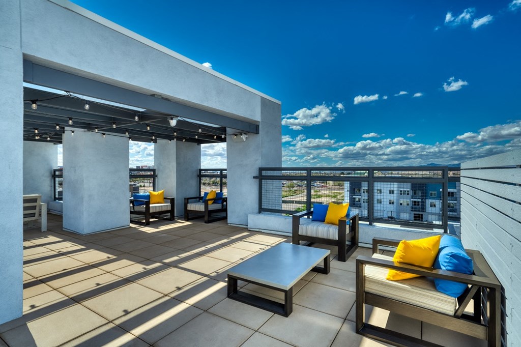 Rooftop patio with tables and chairs at Cuvee, Arizona, 85305