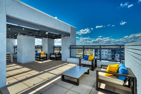 Rooftop patio with tables and chairs at Cuvee, Arizona, 85305