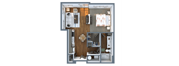 A top-down view of a small apartment with a kitchen, living room, and bathroom Elevation San Tan, Gilbert, Arizona