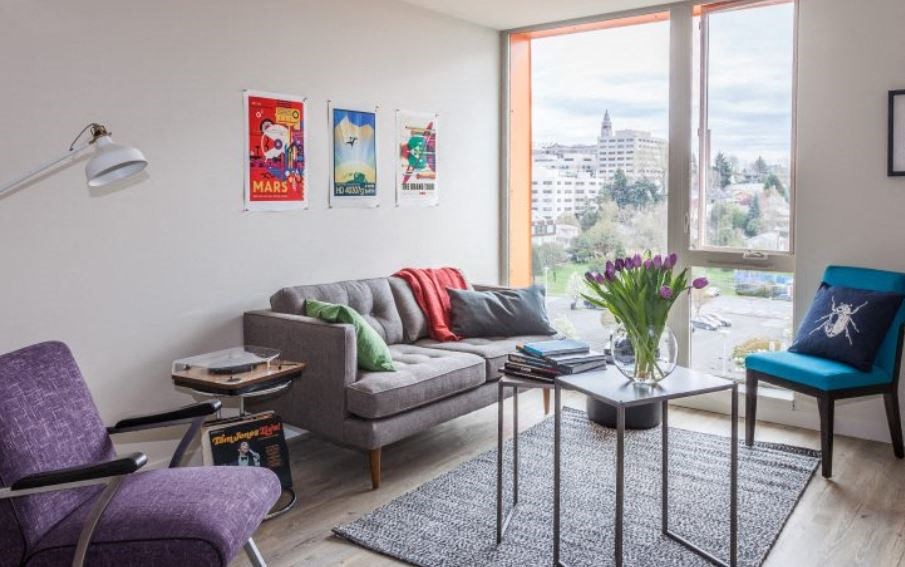 Modern Living Room at Decibel on 12th, Seattle, Washington