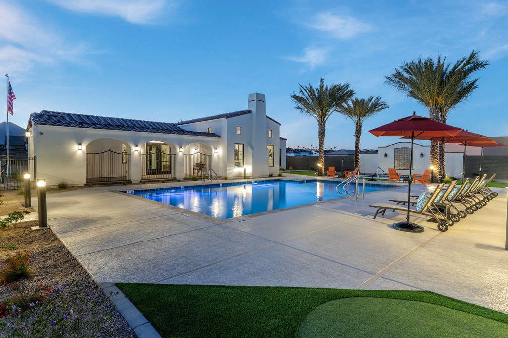 Pool deck and putting greens at Pillar at Fountain Hills