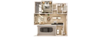 a 3D floor plan with a car in the bedroom and a living room at Cuvee, Glendale Arizona