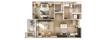 a 3d floor plan of a bedroom with a bed and a closet at Cuvee, Glendale, AZ 85305