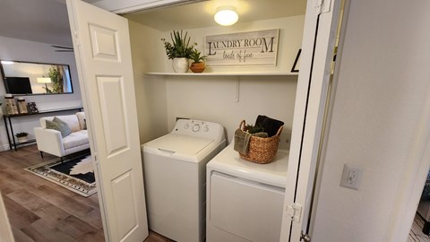 Laundry room with washer and dryer.