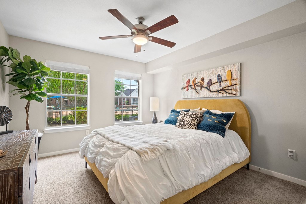 Bedroom, Bed, Closet, Interior Design, Window, Ceiling Fans