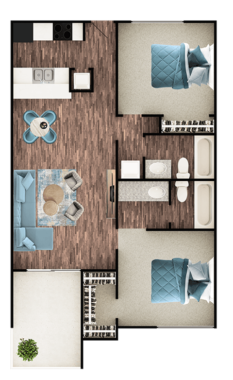 A floor plan of a house with a kitchen, living room, and bathroom.