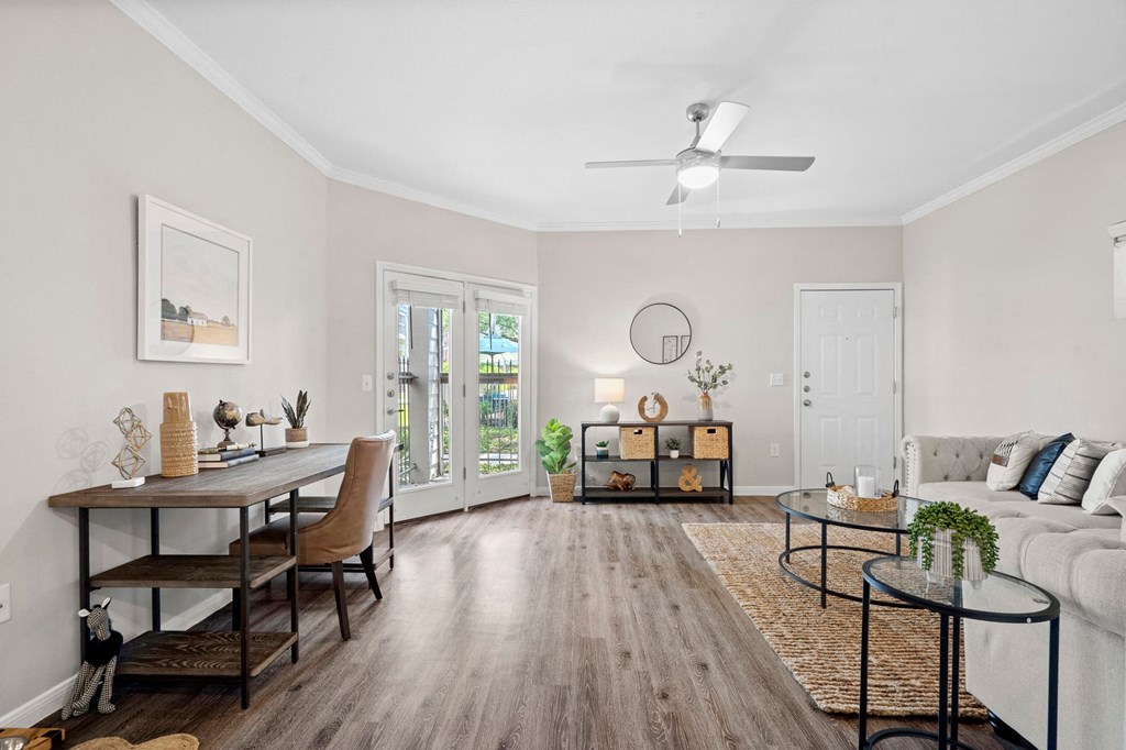 Living Area, Couch, Office, Desk, Back Porch, Entry Way