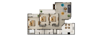 A floor plan of a house with two bedrooms and a living room.
