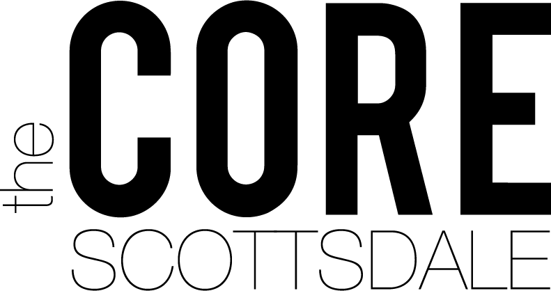 A black and white image with the words "the CORE scottsdale" written in black.