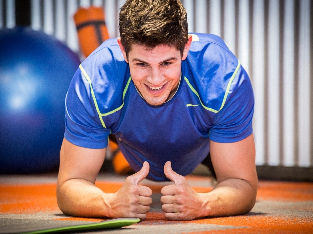 A resident participates in a fitness class