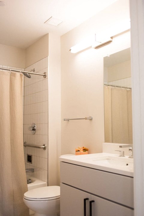 a bathroom with a sink toilet and a shower