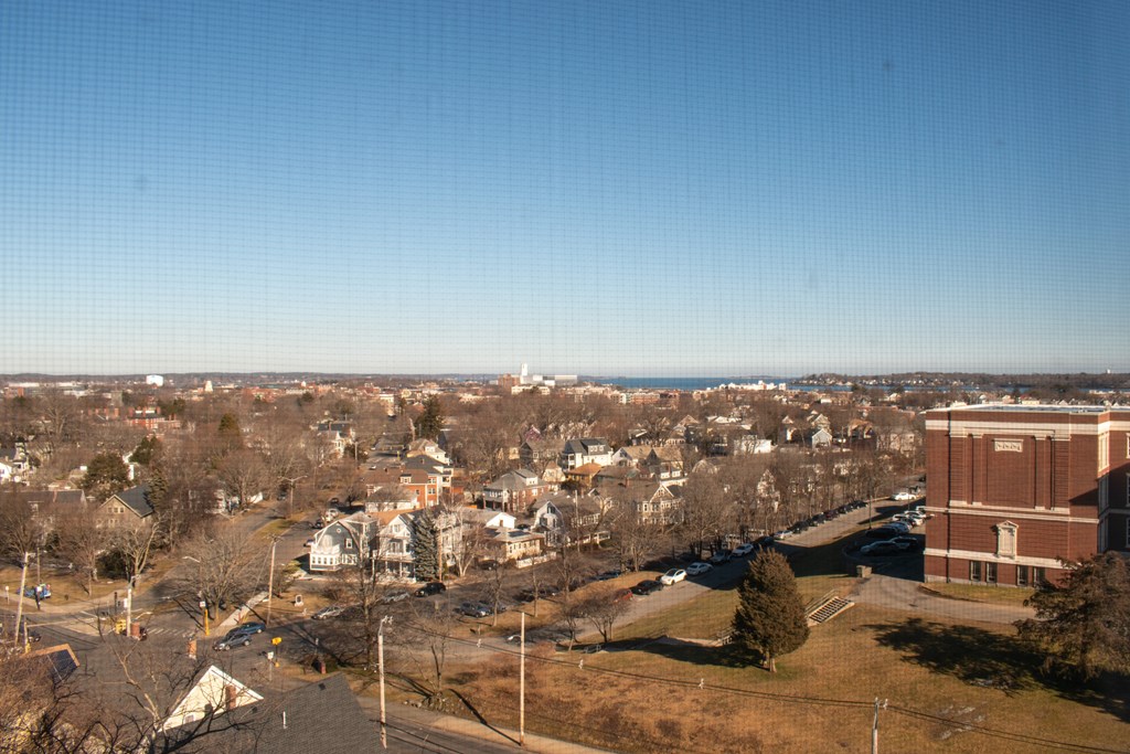 a view of the city from the top of a building