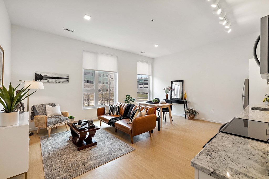 Living room view from kitchen at The Freelon at Sugar Hill, Detroit, Michigan, 48201