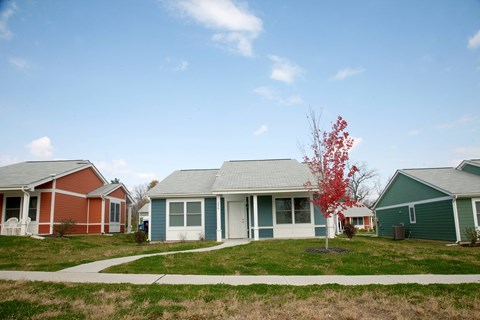 a row of houses in a neighborhood on a sunny day