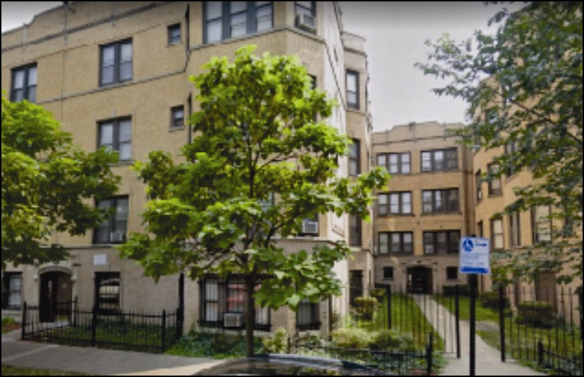 a tree in front of a building