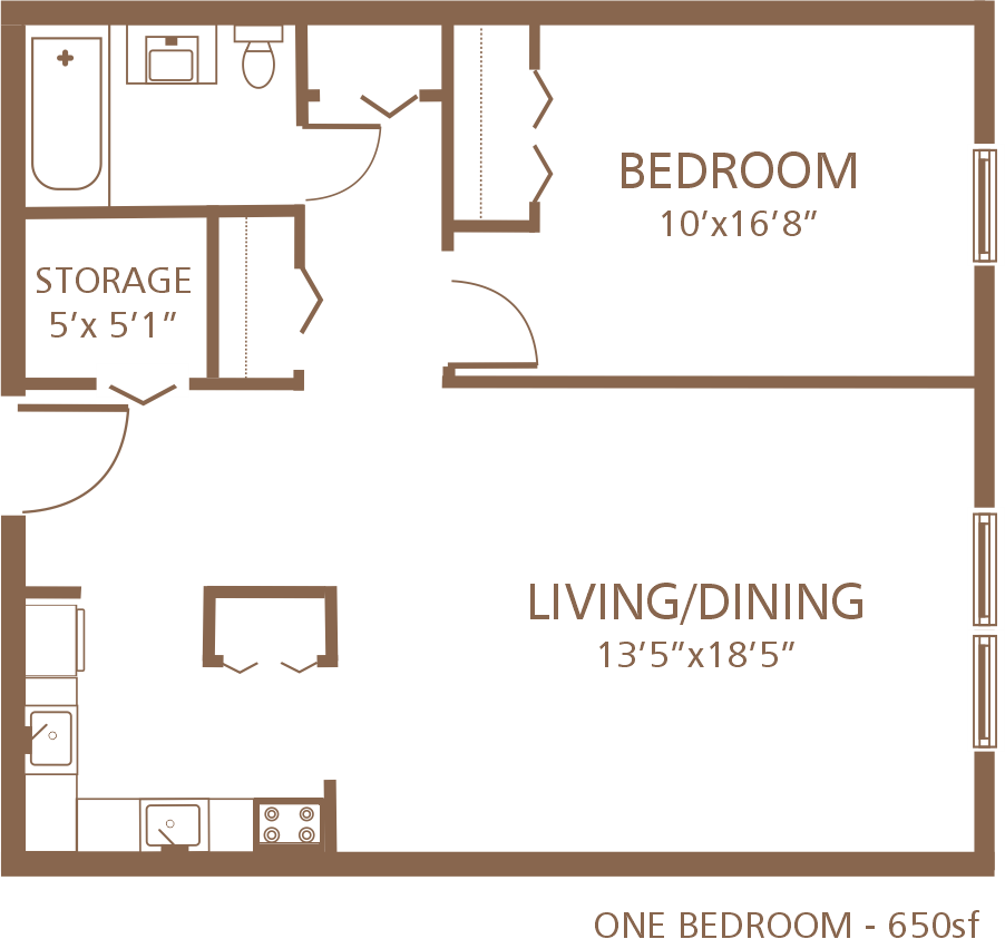 Cocheco Park 1-bedroom floor plan