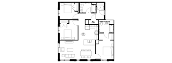 A floor plan of a house with three bedrooms and a mech closet.