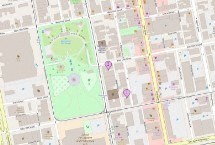 a map of a city with a green area and a purple