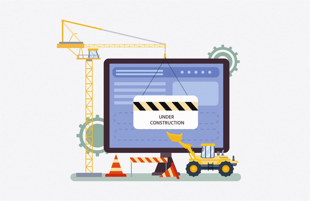 a construction site with a computer with a crane and a truck