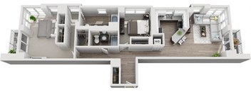 a bedroom floor plan with a bathroom and a living room