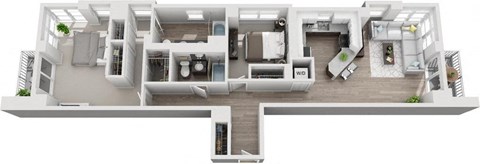 a bedroom floor plan with a bathroom and a living room
