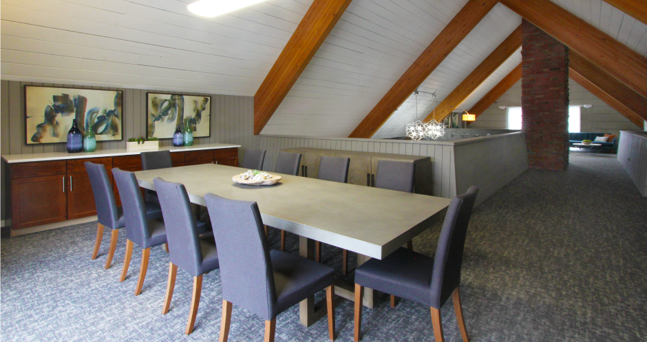 Luxury resident clubhouse with meeting room, conference room, free wi-fi, resident kitchen, resident lounge, and meeting room at Alpine Village Apartments in La Vista, Nebraska