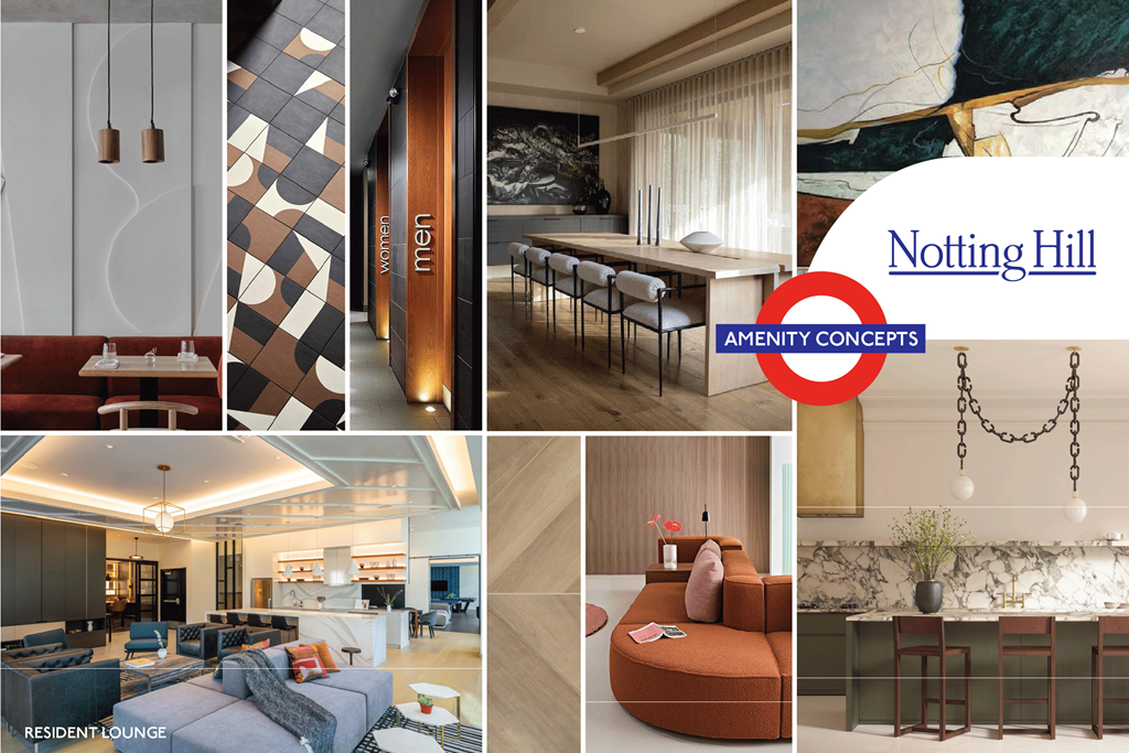 A collage of images showcasing various interior designs from Notting Hill Amenity Concepts.