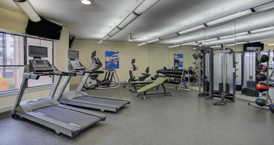 Luxury apartments with two large fitness centers and spin room at The Voss Apartments in Houston.