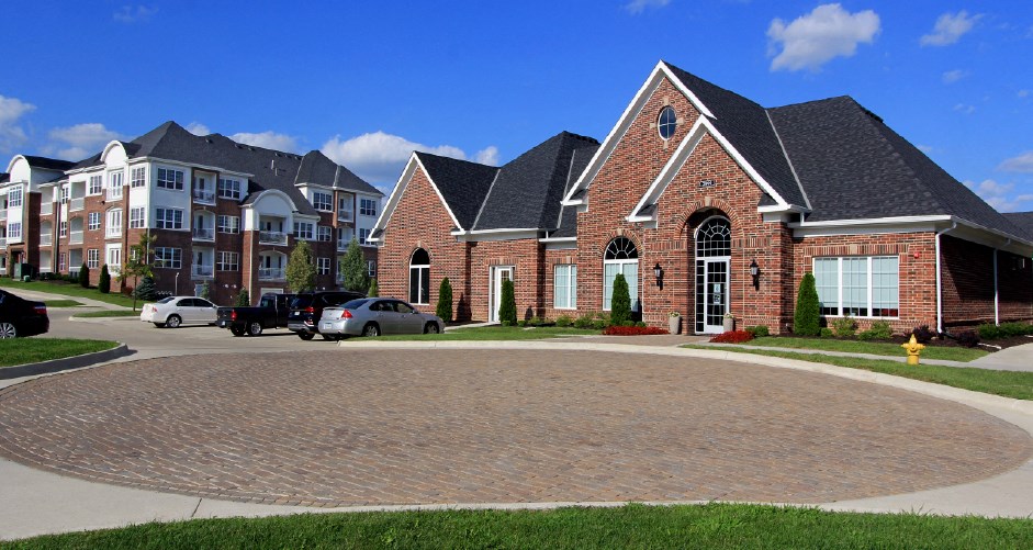 Luxury apartments in a gated community with brick exteriors at Bellemeade Apartments in west Des Moines