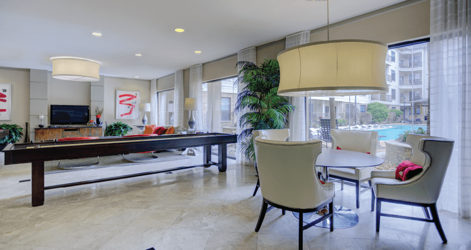 Luxury apartments with resident lounge, resident game room, and resident cyber café at The Voss Apartments in Houston.