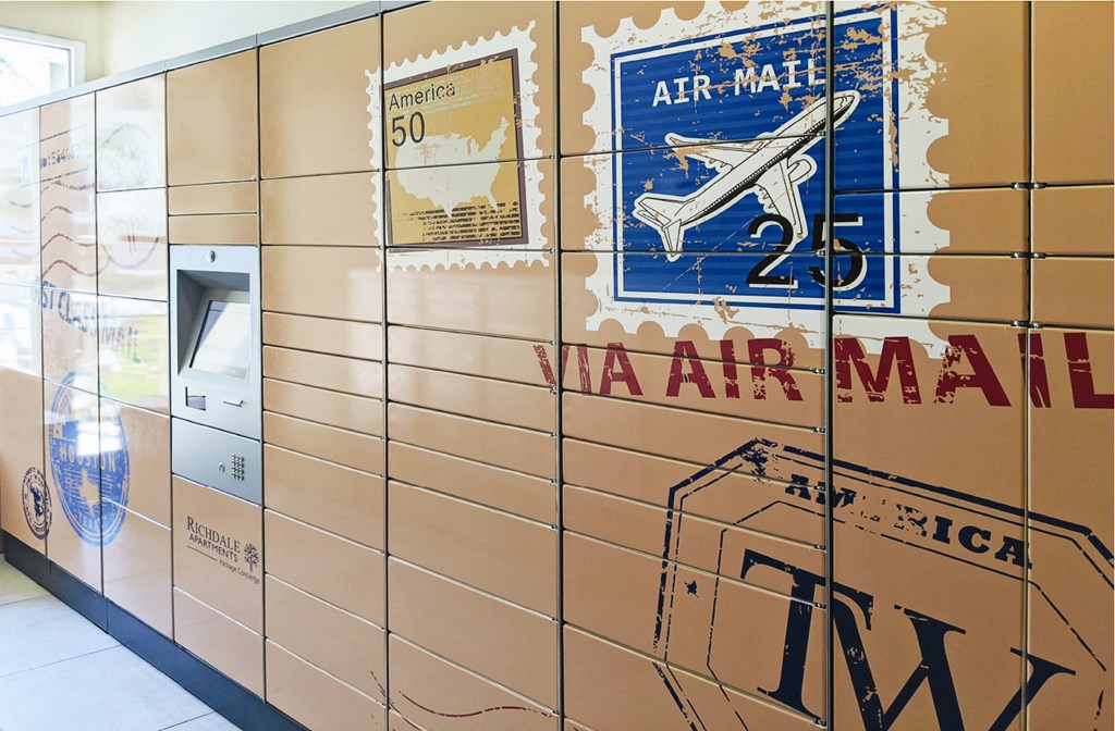 Package lockers at Tuscany Apartments in Houston.