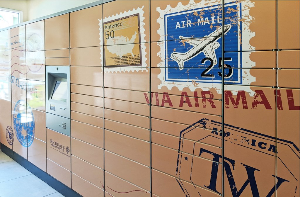 Package lockers at Tuscany Apartments in Houston.