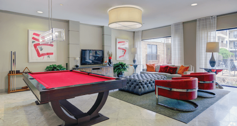 Luxury apartments with resident lounge, resident game room, and resident cyber café at The Voss Apartments in Houston.