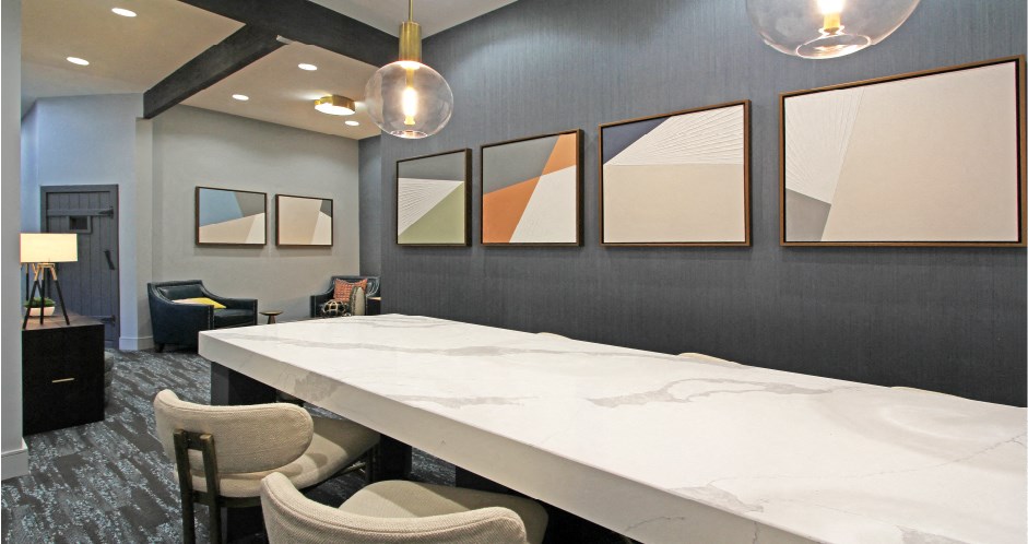 Clubhouse with resident lounge, resident cyber café, free wi-fi, and 24-hour fitness center at Tanglewood Apartments located near the University of Nebraska Lincoln