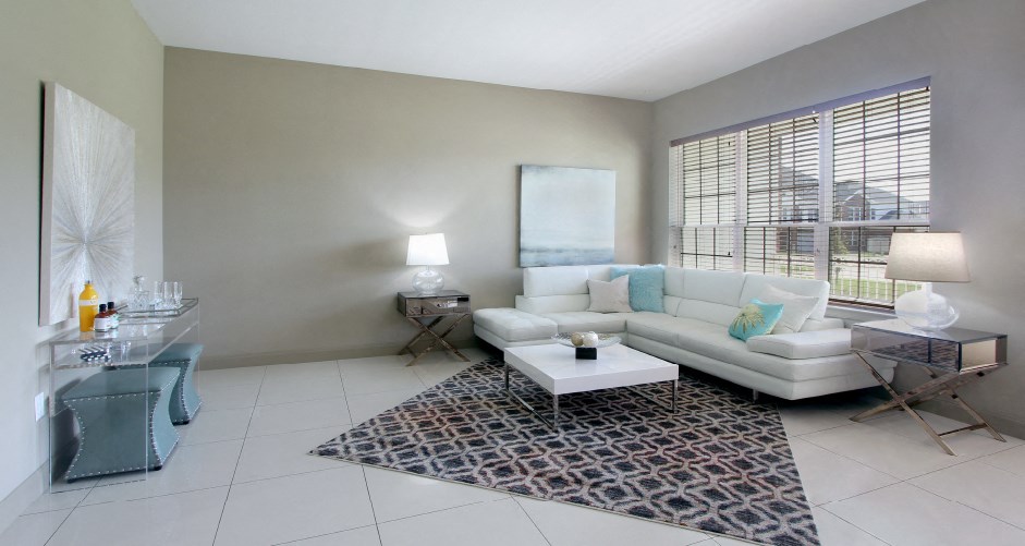 Luxury apartments with spacious open floor plan, porcelain tile floors, and oversized windows at Bellemeade Apartments in west Des Moines