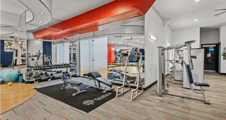 Luxury apartments in north Dallas with fitness center and aerobics center at The Saxony Apartments