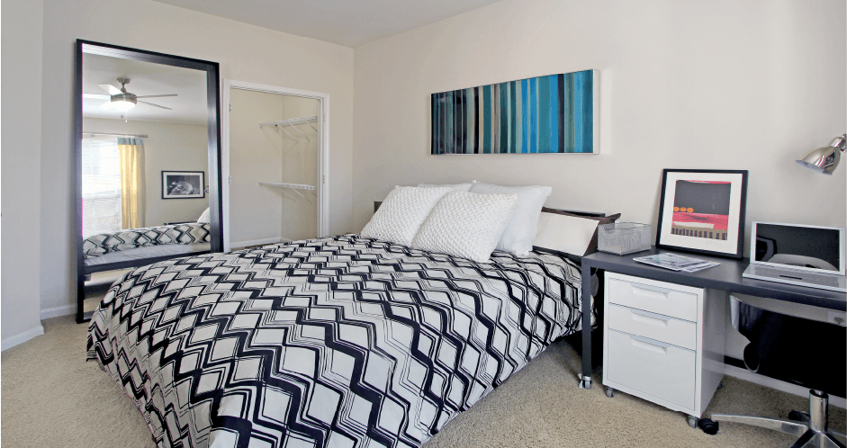 Huge master bedroom with walk-in closet at Breckenridge Apartments in Omaha, Nebraska