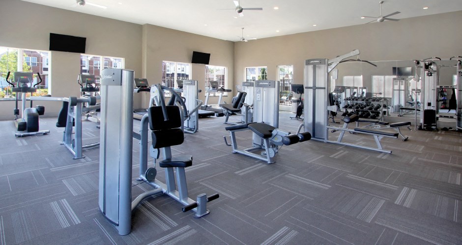 Spacious fitness center at Bellemeade Apartments in west Des Moines