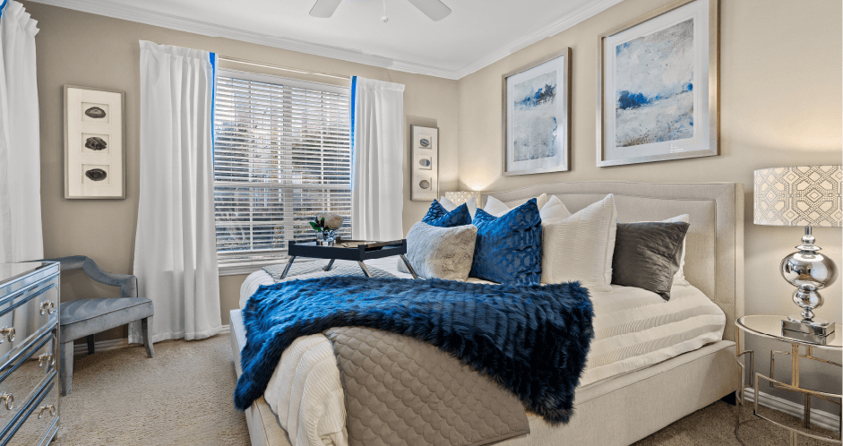 Luxury apartments with spacious bedrooms with attached bathrooms and walk-in closets at The Saxony Apartments